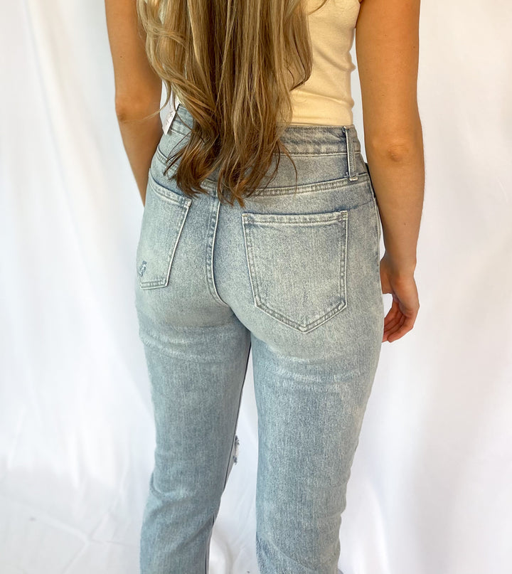San Lorenzo Raw Hem Distressed Mom Jeans